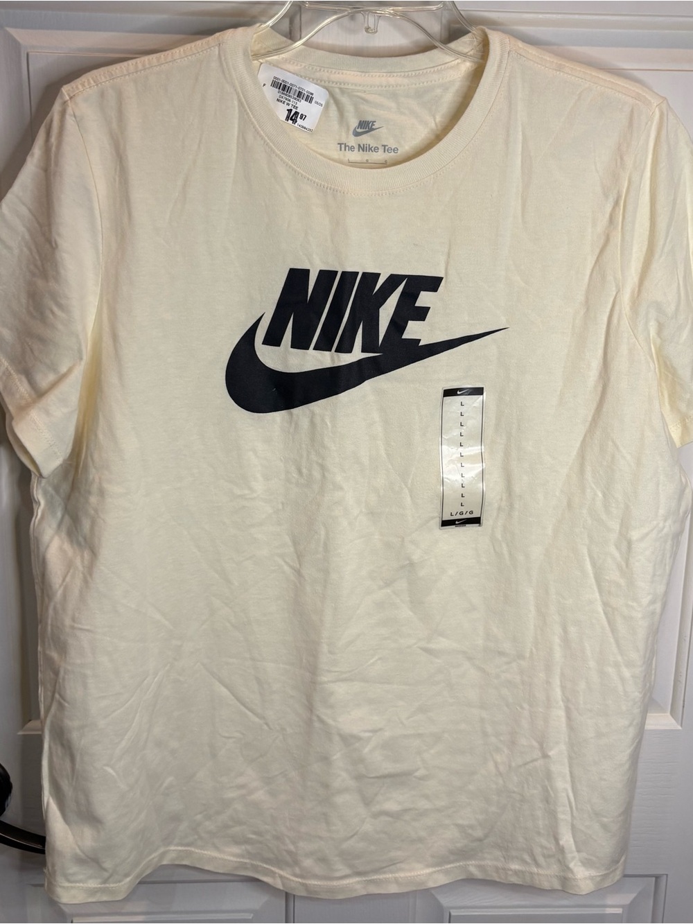 Nike Tee Men’s L Cream Cotton Knit Short Sleeve Graphic Logo T-Shirt
